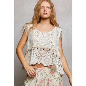 POL - Dangle Lace Flowy Fit Crochet Top - One Size